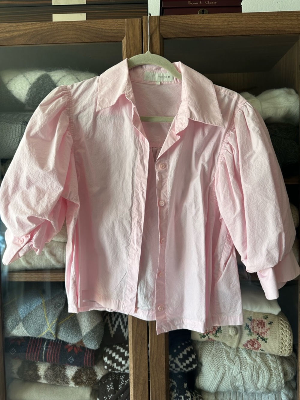 Zara Light Pink Puff-Sleeve Button-Down Shirt